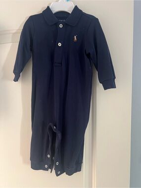 Ralph Lauren Navy Blue Polo Baby Romper